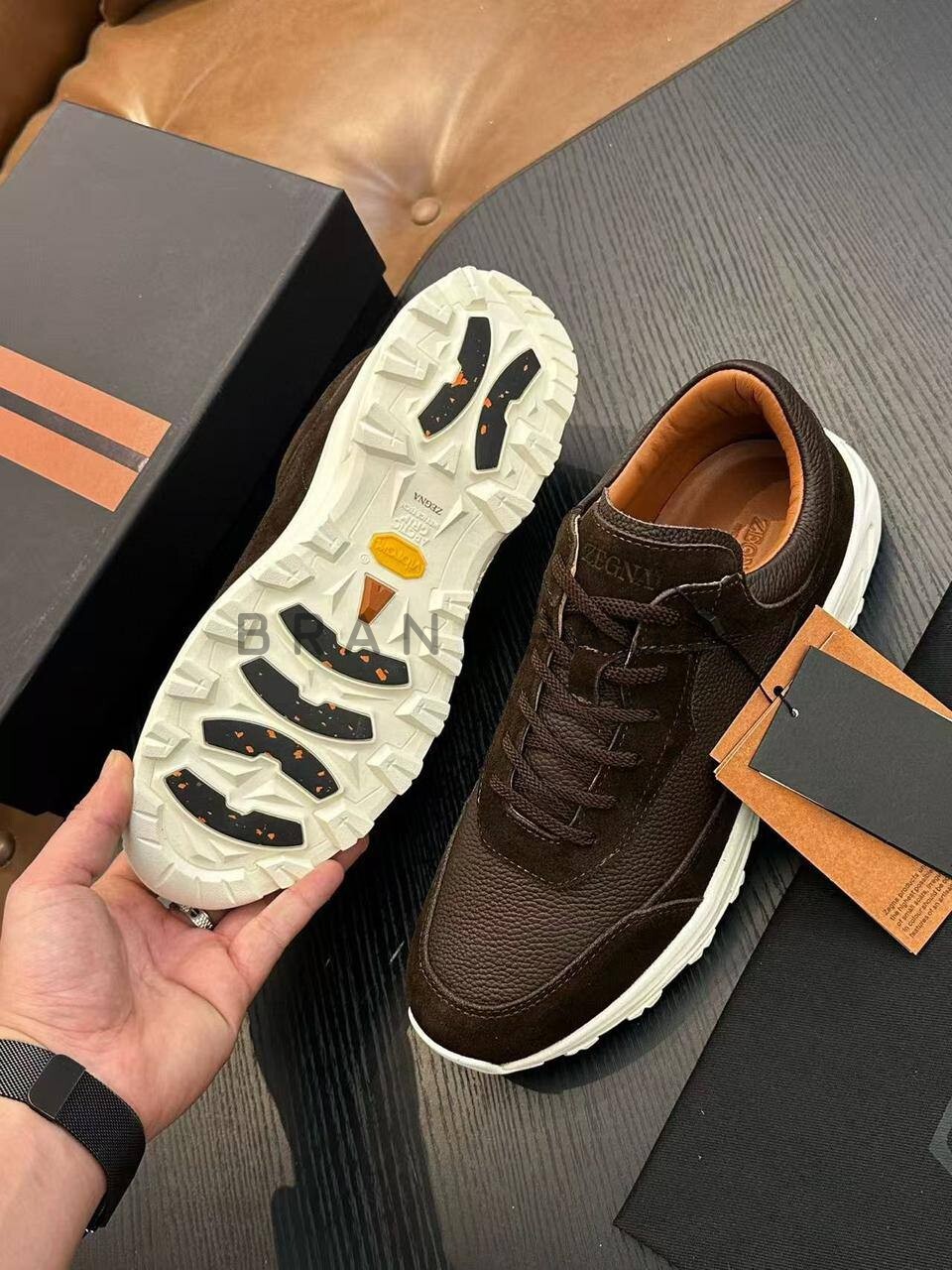 Кроссовки из кожи и замши Zegna BPLUX5422 Кроссовки из кожи и замши Zegna BPLUX5422