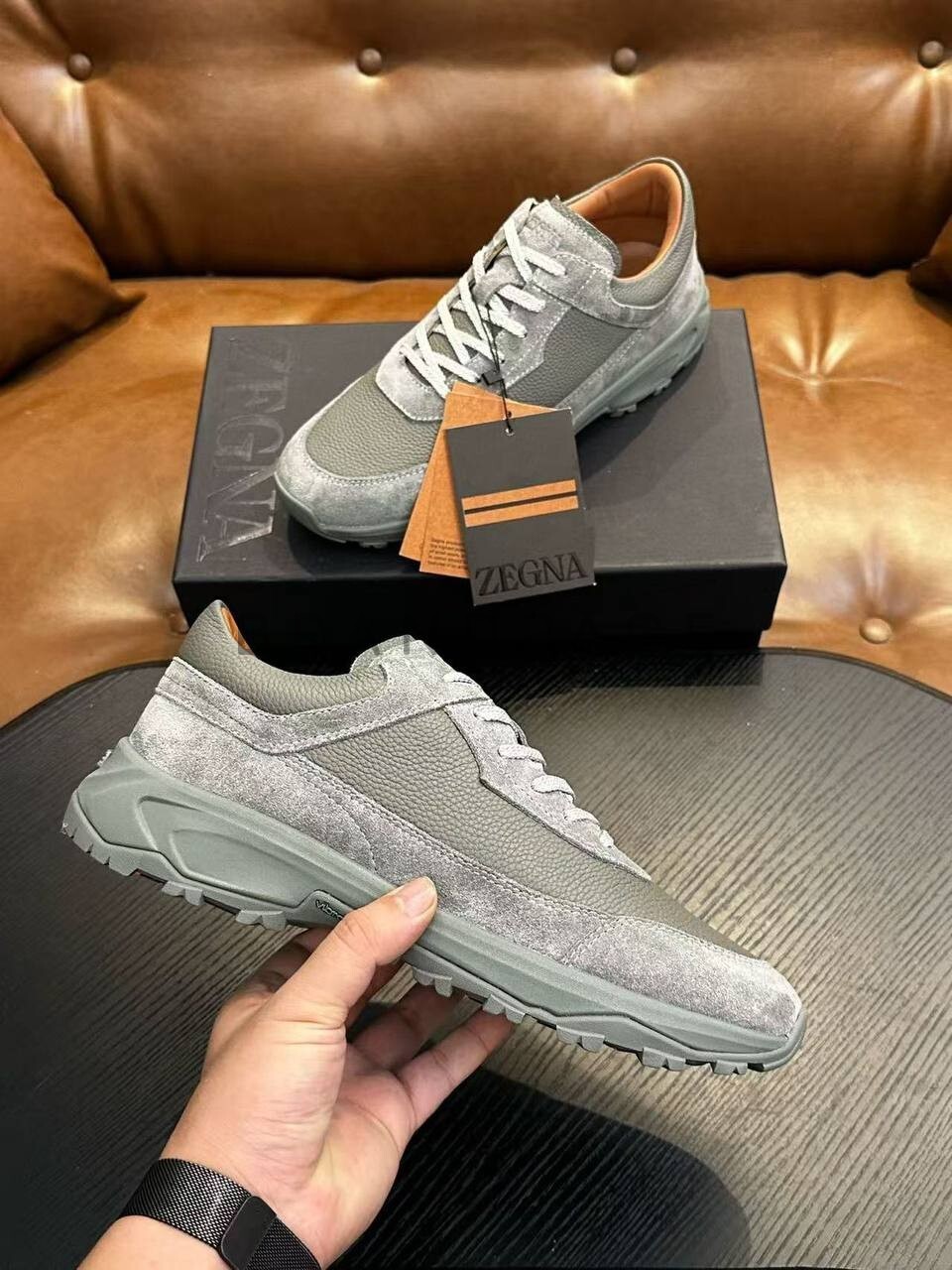 Кроссовки из кожи и замши Zegna BPLUX5428 Кроссовки из кожи и замши Zegna BPLUX5428