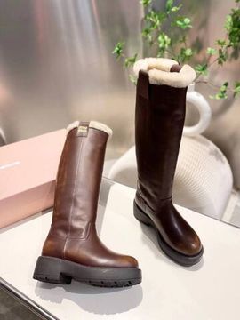 Женские сапоги кожаные коричневые Miu Miu BP-705337