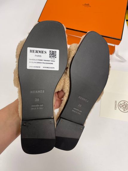 Меховые тапочки премиум Hermes BP-36773