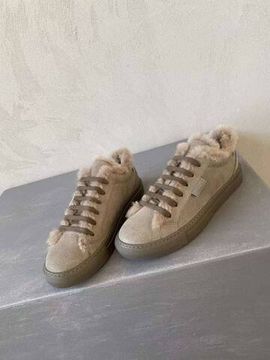 Женские кроссовки с мехом бежевые Brunello Cucinelli BP-659470