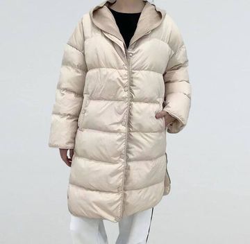 Удлиненный пуховик с капюшоном Brunello Cucinelli BP-23113 бежевый