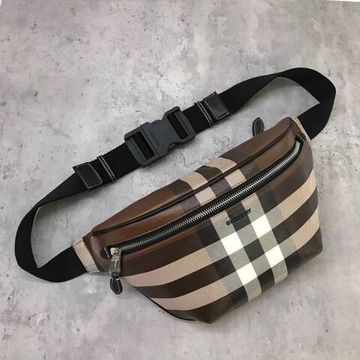 Сумка поясная серо-коричневая Cason Burberry BP-290414
