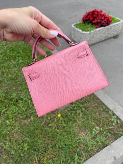 Трендовая сумка розовая Kelly Mini Lezard Hermes BP-38155