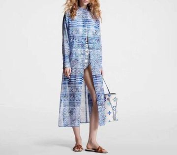 Louis Vuitton BP-37802 платье-рубашка макси с принтом Monogram Tiles