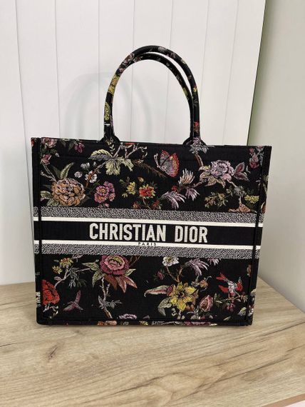 Черная женская сумка с рисунками 42 см премиум Christian Dior BP-25517